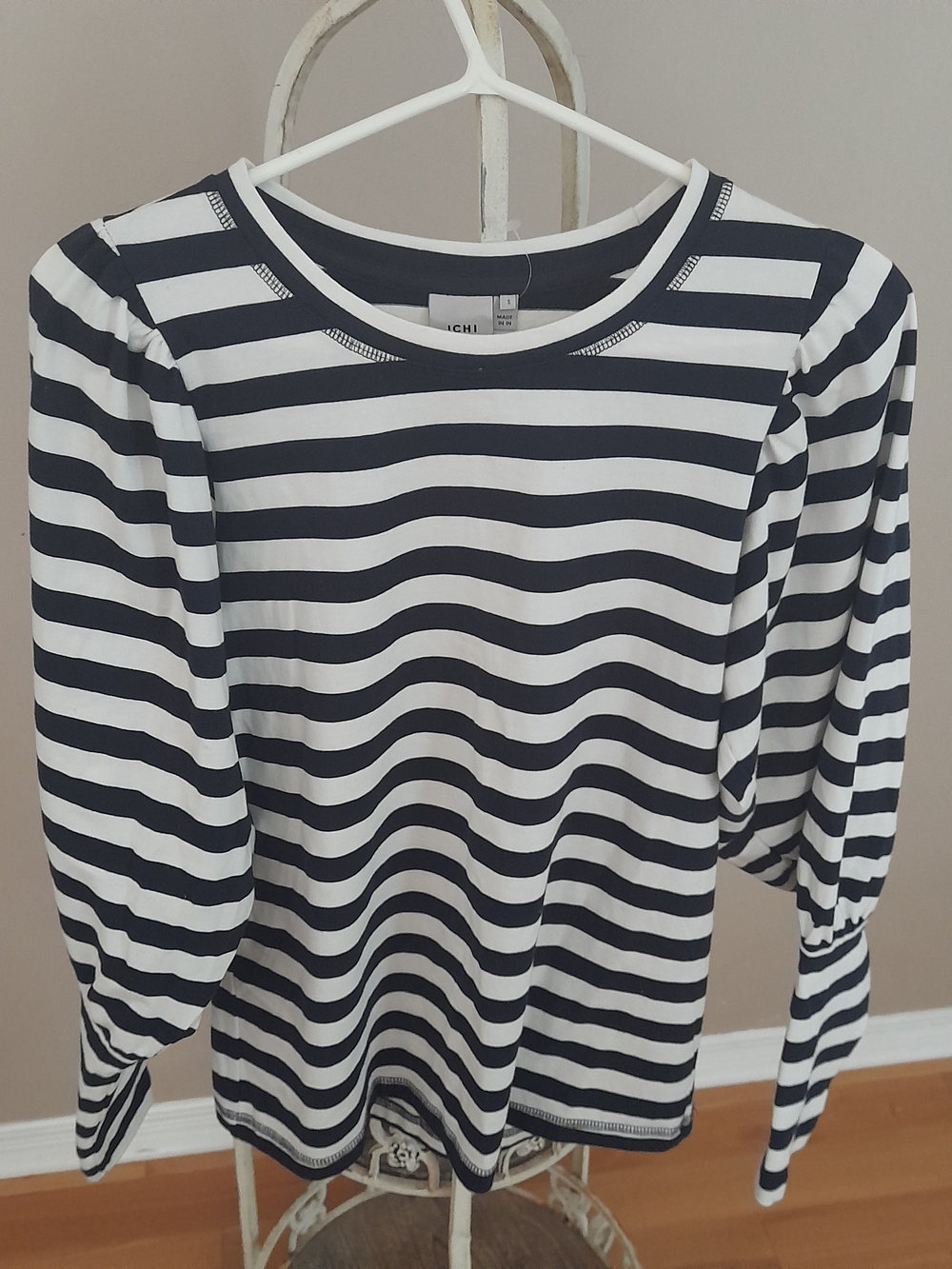 Striped 100% Organic Cotton Navy & White Long-Sleeve Puff-Sleeve Tee